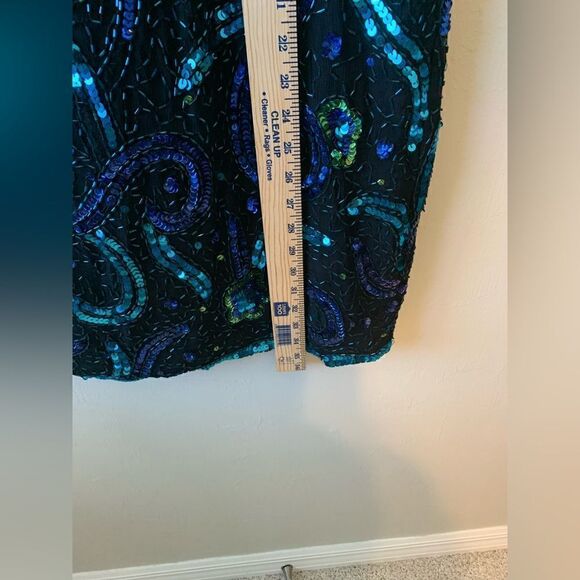 Sténay Vintage blue silk sequin/ beaded sheath dress size L - Picture 6 of 12